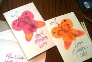 Priscilla made these cute cards for our mothers using Paul's footprints.